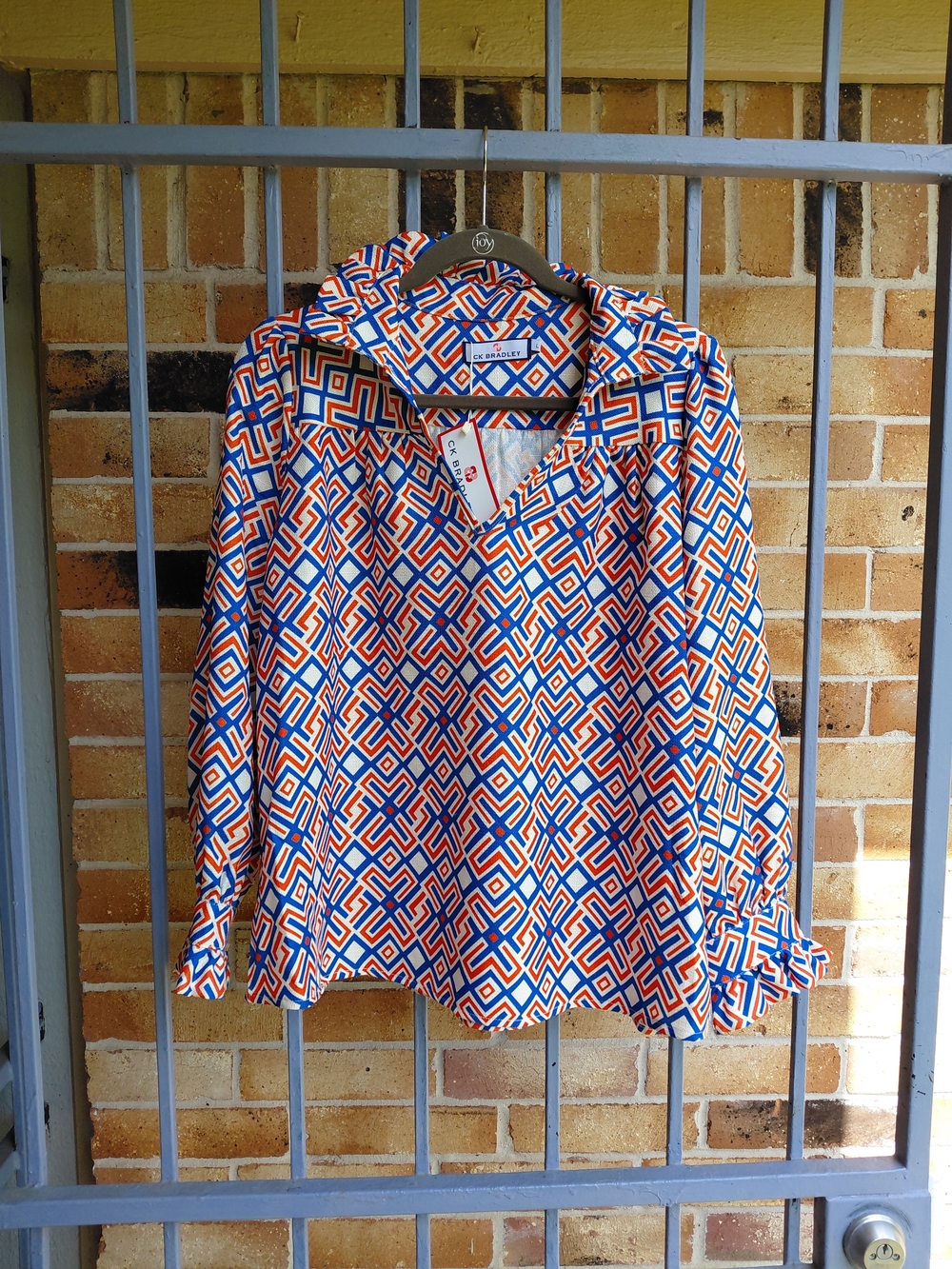 Geometric Print Tunic Top in Blue & Orange
